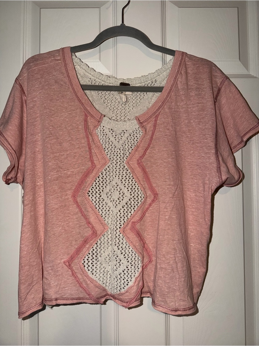 We The Free Pink Crochet Inset Crop Top